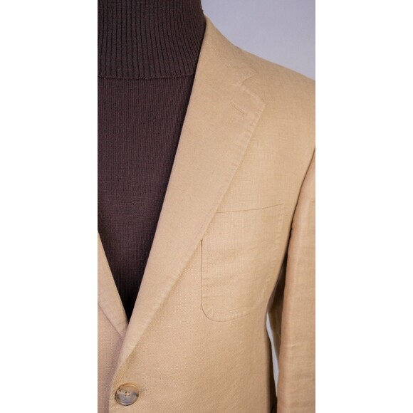 Banana Republic Sport Coat Patch Pockets Solid Beige Sz 42S 100% LINEN 2-Button - Picture 4 of 14